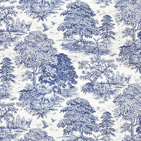Wild Horses Bluebell by Carole Fabric Wellington 55% Linen, 45% Viscose-SR KOREA 12,000 Wyzenbeek Double Rubs 26" V, 27 1/2" H HD 55"  - Fabric Carolina -