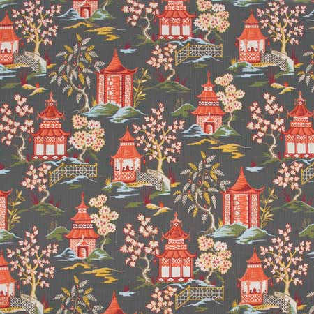 Toji Garden Lacquer by Carole Designer Fabric Red Sea 100% Cotton -SR China 27" V, 27 3/8" H HD 58" - Swanky Fabrics -