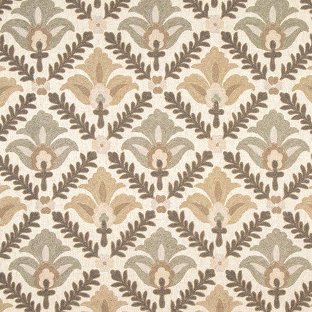 Something Bigger Stone by Carole Designer Fabric Earthbound Base: 66% Polyester, 23% Linen, 11% Cotton Embr: 60% Polyester, 25% Cotton, 15% Linen 51,000 Wyzenbeek Double Rubs 9" V, 9 1/4" H 54" - Swanky Fabrics -
