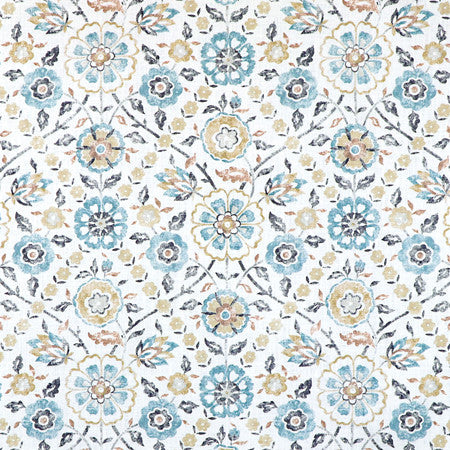 In Season Lagoon by Carole Designer Fabric Misty Glen 100% Cotton India 17 3/4" V, 6 1/2" H HD 55"" - Swanky Fabrics -