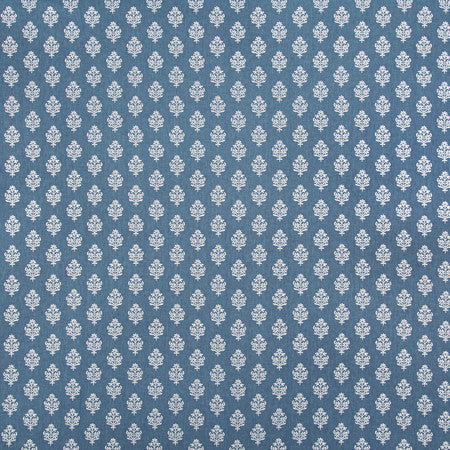 Small Garden Indigo by Carole Designer Fabric Blue Crush Base: 50% Polyester, 50% Cotton Embr: 100% Polyester India 3 1/8" V, 2 1/8" H HD 52"" - Swanky Fabrics -