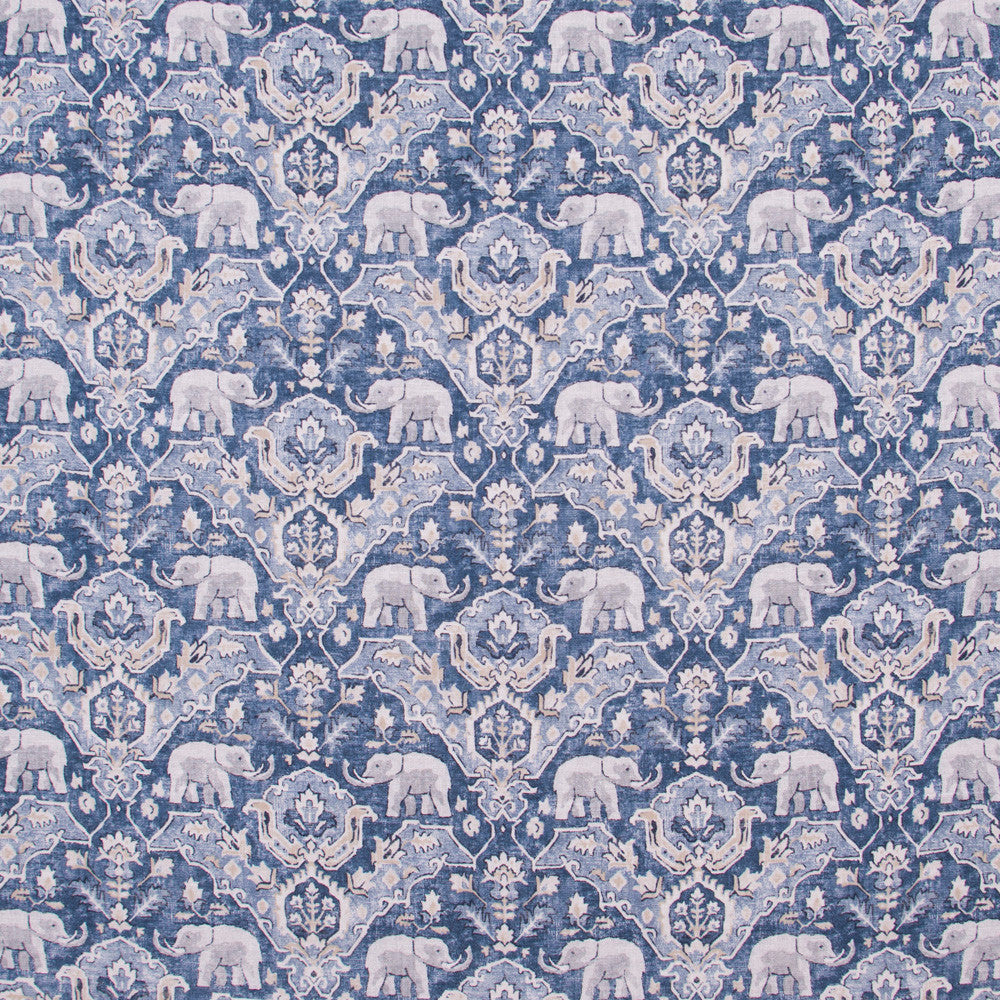 Elephant Parade Blue by Carole Fabric Jungle Safari 55% Linen, 45% Viscose-Soil Release S Korea Passes 27,000 Double Rubs Wyzenbeek Horizontal: 13.5 and Vertical: 13.5 54 - Fabric Carolina -