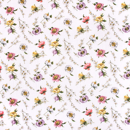 Flower Shop White by Carole Fabric VIBRANCE 90% Cotton, 10% Linen Pakistan Passes 15,000 Double Rubs Wyzenbeek 13 1/2" V, 13" H HD 58"  - Fabric Carolina -