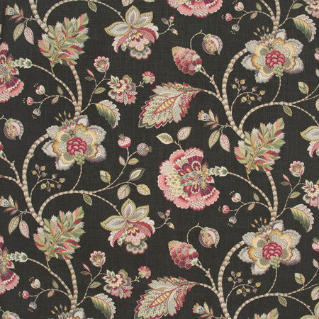 Cabot's Corner Chocolate by Carole Fabric Geranium 55% Linen, 45% Rayon-SSR Printed In USA Passes 15,000 Double Rubs Wyzenbeek 27" V, 27" H HD 54"  - Fabric Carolina -