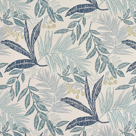 Greenhouse Indigo by Carole Fabric Jade 80% Cotton, 20% Linen-SSR Pakistan  25 1/4" V, 13 1/2" H HD 54"  - Fabric Carolina -