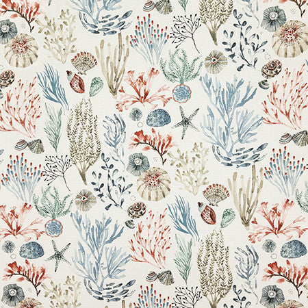 On The Coast Coral by Carole Fabric Dawn & Dusk 100% Cotton Spain 30,000 WYZENBEEK DOUBLE RUBS 27" V, 13 1/2" H HD 54"  - Fabric Carolina -
