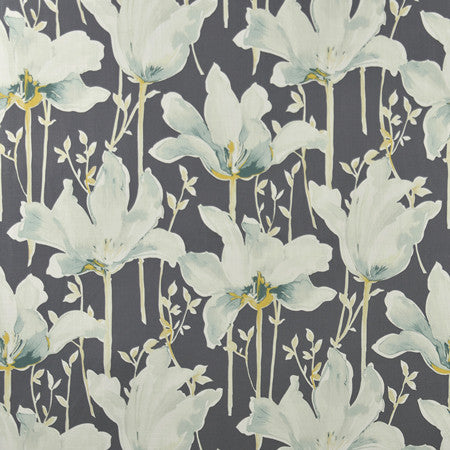 Lotus Blooms Navy by Carole Fabric Muse 100% Cotton India 50,000 Wyzenbeek Double Rubs 24" V, 27" H 54"  - Fabric Carolina -