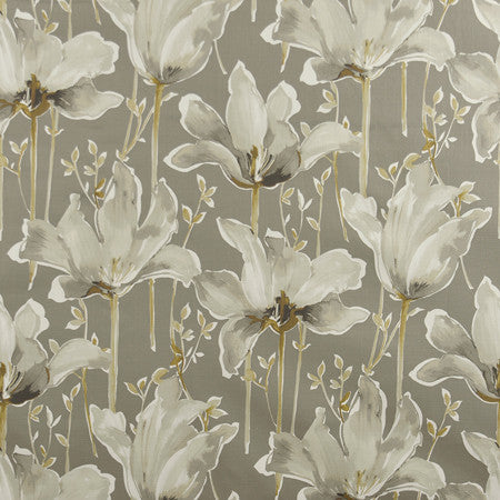 Lotus Blooms Grey by Carole Designer Fabric Muse 100% Cotton India 50,000 Wyzenbeek Double Rubs 24" V, 27" H 54" - Swanky Fabrics -