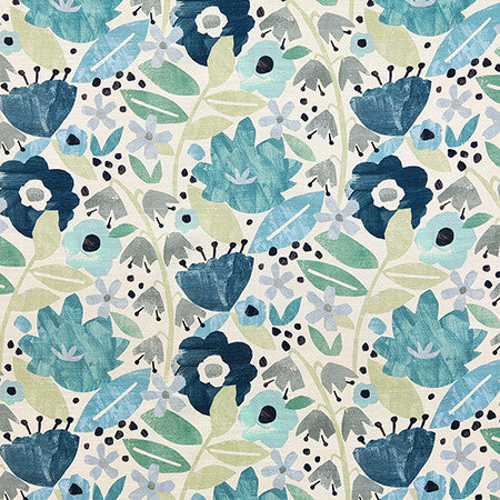 First Friend Dream Blue by Carole Designer Fabric First Impressions 75% Cotton, 25% Linen-Stain Repellent Pakistan 26 1/2" V, 13 1/2" H HD 54.5" - Swanky Fabrics -