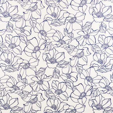 Flower Stencil Marine by Carole Designer Fabric Muse 100% Cotton Spain 50,000 Wyzenbeek Double Rubs 27" V, 13 1/2" H 54" - Swanky Fabrics -