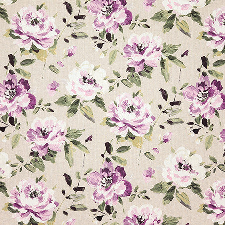 Trust Your Heart Plum by Carole Designer Fabric Dawn & Dusk 100% Polyester India 25" V, 13 1/2" H HD 55" - Swanky Fabrics -