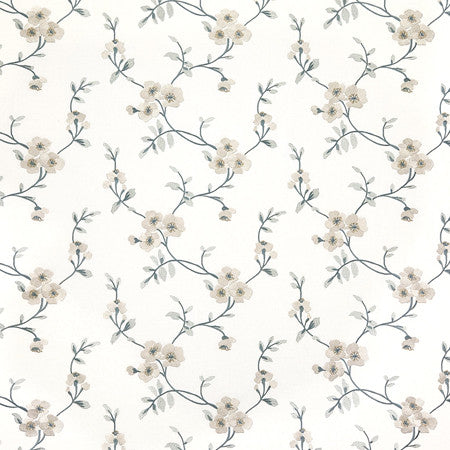 Hearts And Flowers Aqua by Carole Designer Fabric Misty Glen Base:68% Polyester, 21% Linen, 11% Cotton Embr: 100% Viscose India 9 1/4" V, 13" H 53"" - Swanky Fabrics -