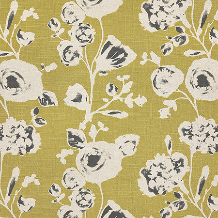 Hillview Citron by Carole Designer Fabric Evergreen 70% Cotton, 30% Linen China 24 1/4" V, 27 3/4" H 54" - Swanky Fabrics -