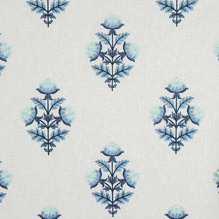 Make An Entrance Porcelain Blue by Carole Designer Fabric Making Waves Base: 52% Polyester, 48% Cotton Embr: 100% Viscose 50,000 Wyzenbeek Double Rubs 12 3/4" V, 6 1/2"H HD 51" - Swanky Fabrics -