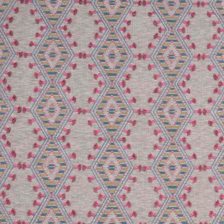 World Travels Jewel by Carole Fabric Pink Jade 71% Polyester, 29% Cotton India 25,000 Wyzenbeek Double Rubs Horizontal: 6 1/2" and Vertical: 6 1/4" V 52" - Fabric Carolina -