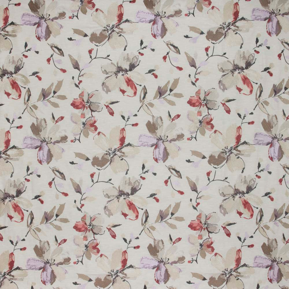Ideal Scenery Hibiscus by Carole Designer Fabric Mulberry Sangria 73% Polyester, 27% Cotton India N/A Horizontal: 17 and Vertical: 18875 51 - Swanky Fabrics -