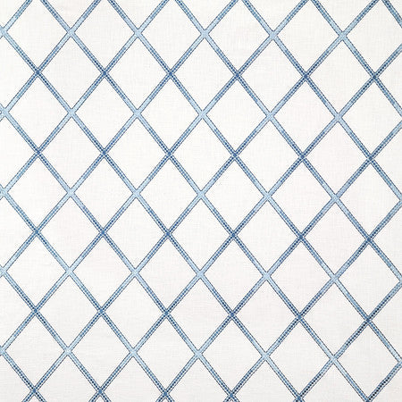 Diamond Array Sky by Carole Designer Fabric Blue Crush Base: 100% Cotton Embr: 100% Rayon India 7 3/4" V, 6 1/4" H 51"" - Swanky Fabrics -
