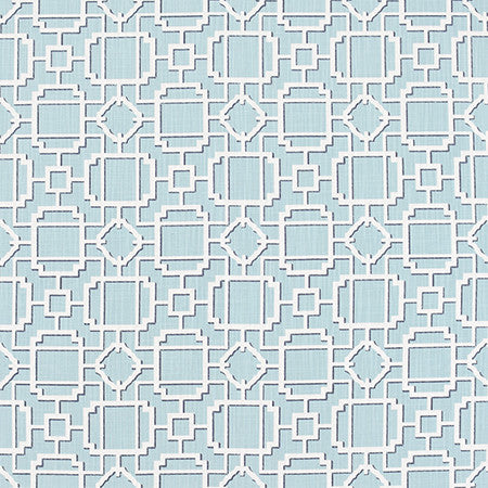 So Many Chances Spa by Carole Fabric Bluebell 100% Cotton-Soil Repellent China 27,000 Wyzenbeek Double Rubs 6 5/8" V, 6 7/8" H 58.5"  - Fabric Carolina -