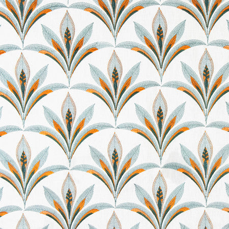 Isle Of Palms Teal by Carole Designer Fabric Serene Green Base: 60% Cotton, 40% Linen Embr: 63.7% Viscose, 36.3% Polyester N/A 7 5/8" V, 8 1/2" H 52" - Swanky Fabrics -