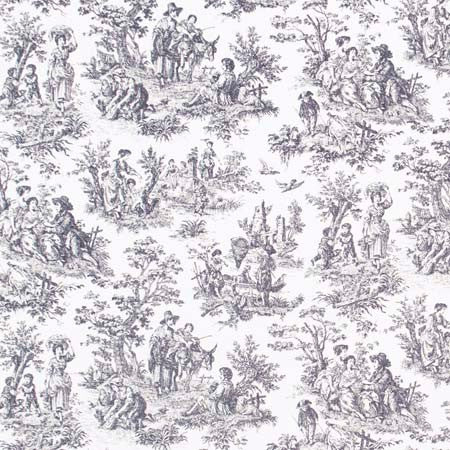 Country Toile Noir by Carole Fabric Ash Oak 100% Cotton Printed & Finished In USA 51,000 Wyzenbeek Double Rubs Horizontal: 13 1/2" D and Vertical: 13 1/2" V 54" - Fabric Carolina -