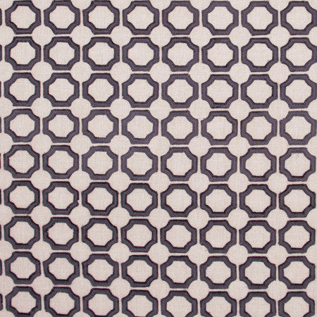 Circle Within Charcoal by Carole Fabric White Smoke 52% Polyester, 48% Cotton India Passes 51,000 Double Rubs Wyzenbeek 3 1/8" V, 3 3/8" H 53"  - Fabric Carolina -