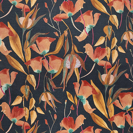 Tropical Garden Indigo by Carole Fabric Dawn & Dusk 51% Linen, 49% Cotton-Washed Uk  25"V, 18" H HD 52"  - Fabric Carolina -