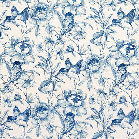 Hidden Bird Indigo by Carole Fabric Oasis 55% Linen, 45% Viscose-Soil Repellent S Korea  25 3/4" V, 13 1/2" HD 54.75"  - Fabric Carolina -