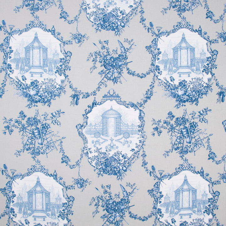 Backyard Toile Cobalt by Carole Fabric Blue Forest 100% Cotton-SSR Printed In USA Passes 15,000 Double Rubs Wyzenbeek Horizontal: 27 and Vertical: 27 54 - Fabric Carolina -