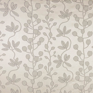 Kalani Gray Mist by Carole Fabric Alabaster Allure 74% Polyester, 26% Rayon Woven In USA Passes 21,000 Double Rubs Wyzenbeek 28" V, 28 5/8" H 58"  - Fabric Carolina -