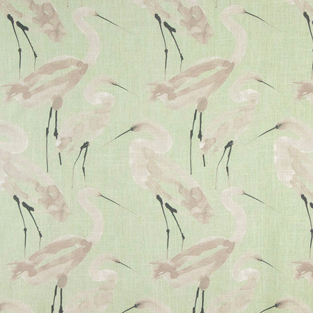 Birds The Word Celadon by Carole Fabric Serene Green 55% Linen, 45% Rayon-Soil Repellent 9,000 Wyzenbeek Double Rubs 17" V, 13 1/2" H 55" - Fabric Carolina -