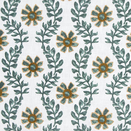 Kylie Teal by Carole Fabric Serene Green Base: 100% Cotton Embr: 50% Acrylic, 50% Viscose N/A 7 1/2" V, 10 1/2" H 54" - Fabric Carolina -