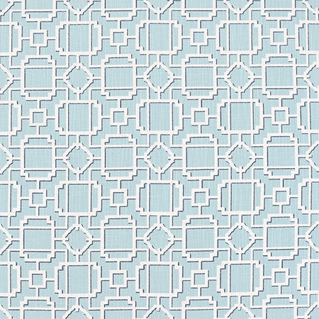 So Many Chances Spa by Carole Designer Fabric Bluebell 100% Cotton-Soil Repellent China 27,000 Wyzenbeek Double Rubs 6 5/8" V, 6 7/8" H 58.5" - Swanky Fabrics -