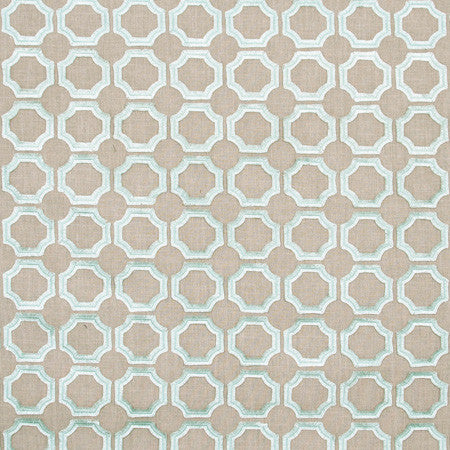 Circle Within Spa by Carole Fabric Spearmint 52% Polyester, 48% Cotton India Passes 51,000 Double Rubs Wyzenbeek Horizontal: 3 3/8" and Vertical: 3 1/8" V 53" - Fabric Carolina -