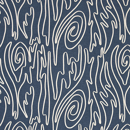 Twist About Dark Denim by Carole Designer Fabric Muse 65% Cotton, 35% Recycled Polyester India 18 1/4" V, 25 1/2" H 51" - Swanky Fabrics -