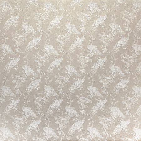Roaming Peacock Parchment by Carole Fabric Manchester Base: 44% Polyester, 34% Rayon, 22% Cotton Embr: 100% Polyester India  13 1/2" V, 7" H HD 55 1/4""  - Fabric Carolina -