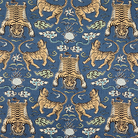 Tiger Pack Denim by Carole Designer Fabric Hidden Treasure 75% Cotton, 25% Linen-Stain Repellent Pakistan 25" V, 13 1/2" H HD 54.5" - Swanky Fabrics -