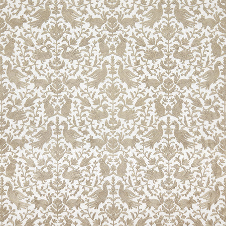 Woodland Animals Ivory by Carole Designer Fabric Neutral Ground Base: 52% Cotton, 48% Polyester Embr: 100% Rayon India 19" V, 8 1/2" H HD 51 3/4"" - Swanky Fabrics -