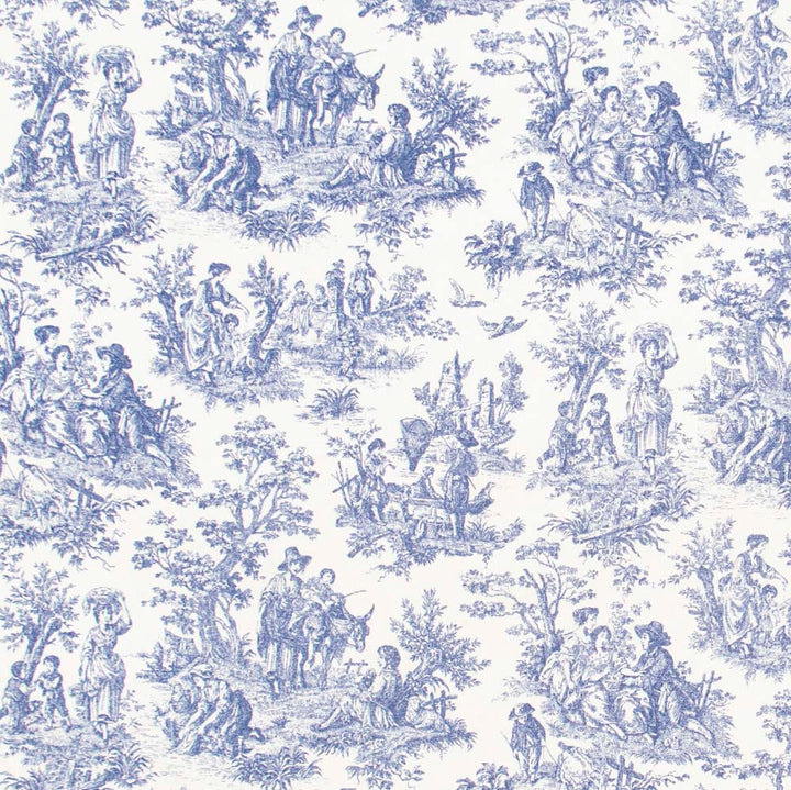 Country Toile Indigo by Carole Fabric Red Sea 100% Cotton Printed & Finished In USA 51,000 Wyzenbeek Double Rubs Horizontal: 13.5 and Vertical: 13.5 54 - Fabric Carolina -