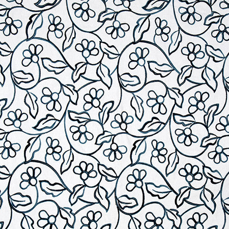 Ainsley Way Navy by Carole Fabric English Garden Base: 100% Cotton Embr: 100% Acrylic 2,000 Martindale Circular Rubs 15" V, 13 1/4" H 53*" - Fabric Carolina -