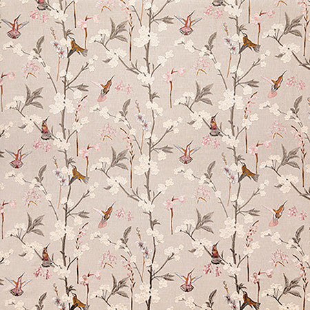 Hummingbird Gathering Autumn by Carole Designer Fabric Sunset Serenade Base: 69% Cotton, 31% Polyester Embr: 100% Rayon India 18 1/2" V, 25" H 50"" - Swanky Fabrics -