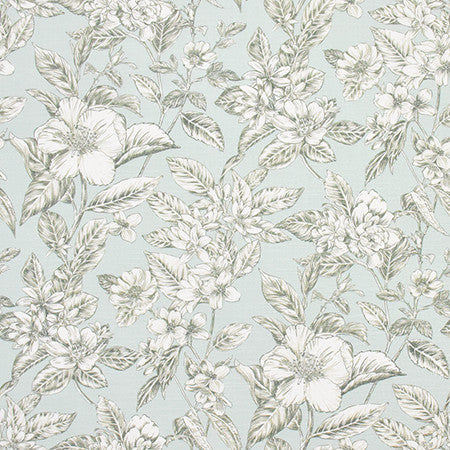 Island Blooms Seamist by Carole Fabric Wellington 100% Cotton SPAIN 30,000 Wyzenbeek Double Rubs 27" V, 13 1/2" H HD 54"  - Fabric Carolina -