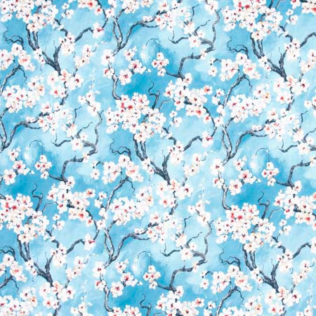 Cherry Blossom Azure by Carole Designer Fabric Red Sea 100% Polyester India 50,000 Wyzenbeek Double Rubs Horizontal: 27 3/8" D and Vertical: 25 1/4" V 56" - Swanky Fabrics -