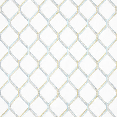 Money Maker Aqua by Carole Fabric Prisma Base: 100% Cotton. Embr: 75% Cotton, 25% Rayon INDIA  6 1/4" V, 4 3/8" H 52"  - Fabric Carolina -