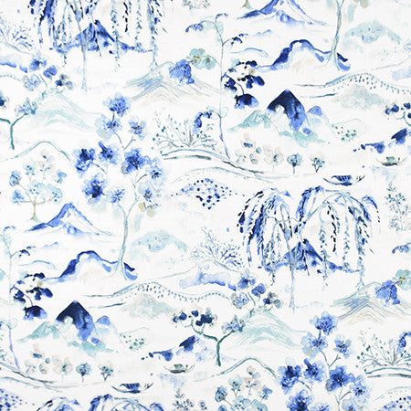 A Day Off Indigo by Carole Fabric Bluebell 100% Cotton Spain 30,000 Wyzenbeek Double Rubs 27" V, 13 1/2" H HD 54"  - Fabric Carolina -