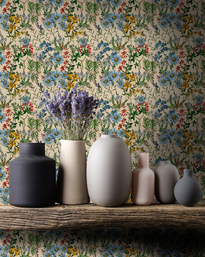 SUMMERISH Taupe Wallpaper (WP20308) by Mind The Gap | WP20308 | THE WALLPAPER COLLECTABLES | 3 rolls x 20.5 x 118.1 in | 0.52m / 20.5in | 3m / 118in | 4.65mp | 52cm / 20.5in | Blue, Green, Taupe, Yellow | Textured Matte | Paste the wall | 3-rolls in a box | Fabric Carolina | https://www.fabriccarolina.com/