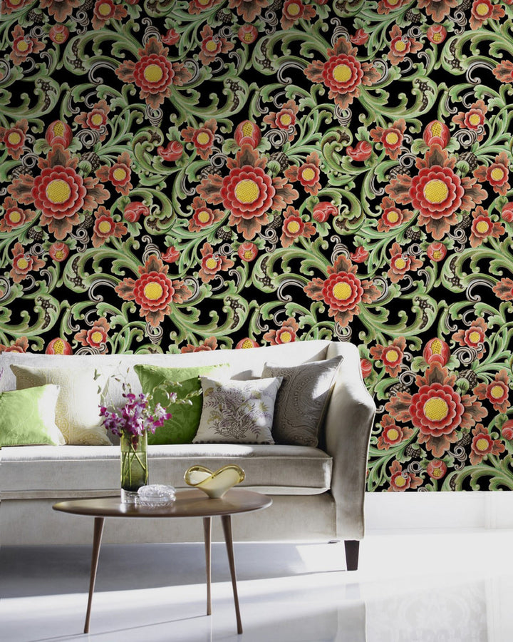 FLORAL PAINTING (WP20251) by Mind The Gap | WP20251 | PREMIUM DESIGNER WALLPAPER COLLECTION | 3 rolls x 20.5 x 118.1 in | 0.52m / 20.5in | 3m / 118in | 4.65mp | 60cm / 23.6in | Black, Green, Red | Non-woven | Paste the wall | 3-rolls in a box | Fabric Carolina | https://www.fabriccarolina.com/