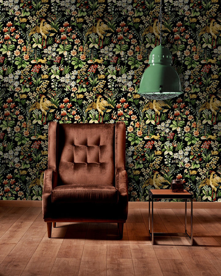 FLORAL TAPESTRY Premium Wallpaper (WP20057) by Mind The Gap | WP20057 | WALLPAPER DESIGNER COLLECTION | 3 rolls x 20.5 x 118.1 in | 0.52m / 20.5in | 3m / 118in | 4.65mp | 70cm / 27.6in | Black, Green, Red, Yellow | Non-woven | Paste the wall | 3-rolls in a box | Fabric Carolina | https://www.fabriccarolina.com/