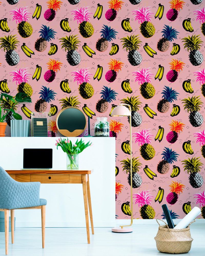 FLYING OBJECTS Pink Wallpaper (WP20376) by Mind The Gap | WP20376 | THE WALLPAPER COLLECTABLES | 3 rolls x 20.5 x 118.1 in | 0.52m / 20.5in | 3m / 118in | 4.65mp | 52cm / 20.5in | Black, Blue, Pink, Yellow | Satin Matte | Paste the wall | 3-rolls in a box | Fabric Carolina | https://www.fabriccarolina.com/