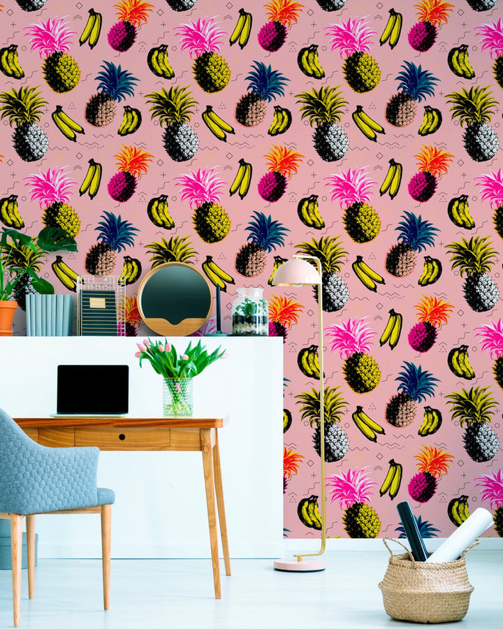 FLYING OBJECTS Pink Wallpaper (WP20376) by Mind The Gap | WP20376 | THE WALLPAPER COLLECTABLES | 3 rolls x 20.5 x 118.1 in | 0.52m / 20.5in | 3m / 118in | 4.65mp | 52cm / 20.5in | Black, Blue, Pink, Yellow | Satin Matte | Paste the wall | 3-rolls in a box | Fabric Carolina | https://www.fabriccarolina.com/