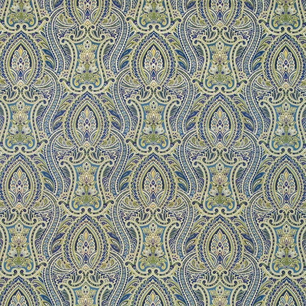 Gadsden Paisley Lapis by Kasmir Fabric 1403 100% Cotton SOUTH KOREA 10,000 Wyzenbeek Double Rubs H: 13 4/8 inches, V:12 4/8 inches 54 - 55 - Fabric Carolina - Kasmir